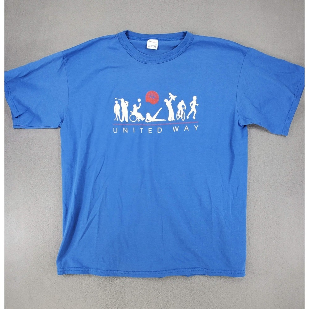 VTG 1980s UNITED WAY‎ T SHIRT XXL Ringer Blue Windjammer Tee Golf Running Family